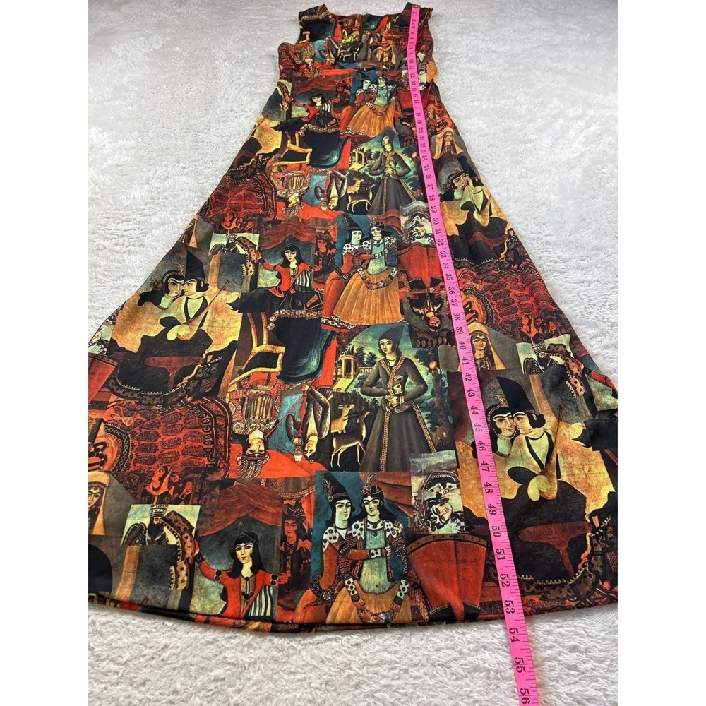 Vintage 70s Persian Art novelty Print Maxi Dress Graphic print S 8 - Picture 4 of 9